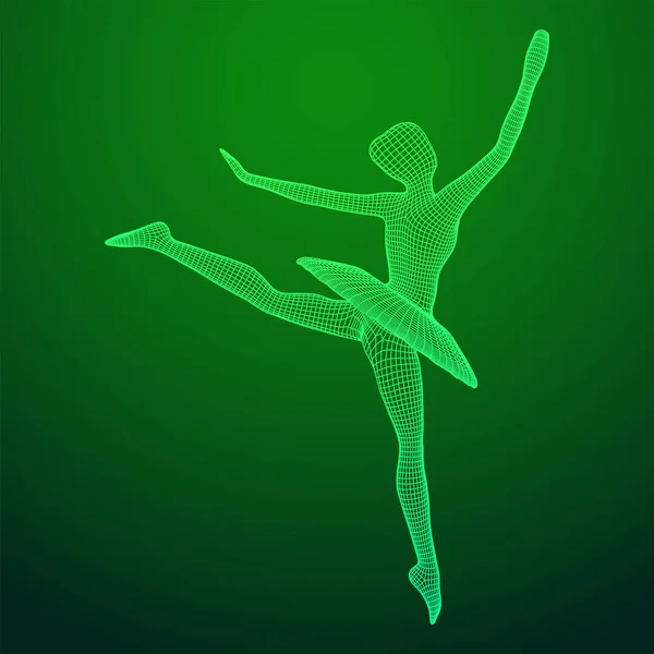 Dansende Ballerina Een Klassieke Balletdanseres Wireframe Laag Poly Mesh Vector — Stockvector