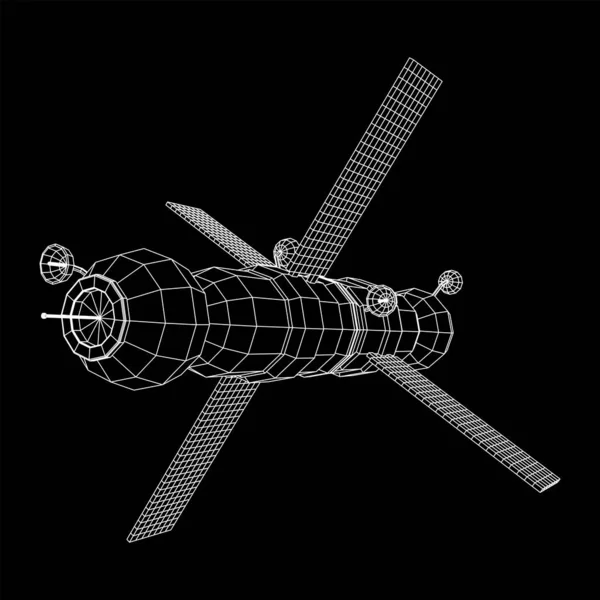 Space Station Communications Satellite Wireframe Low Poly Mesh Vector Illustration — Stock Vector