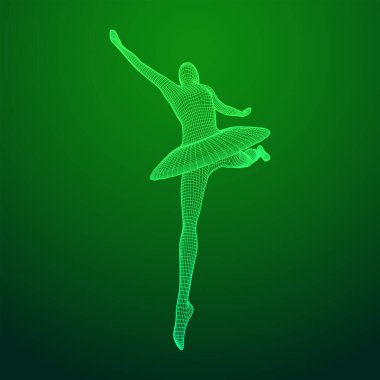 Dans eden balerin. Klasik kadın balerin. Kablo çerçevesi düşük poli ağ vektör çizimi.