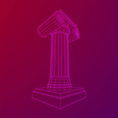 Yunan iyonik sütunu. Antik sütunlar Roma antika mimarisi inşaat dekorasyonu. Kablo çerçevesi düşük poli ağ vektör çizimi.