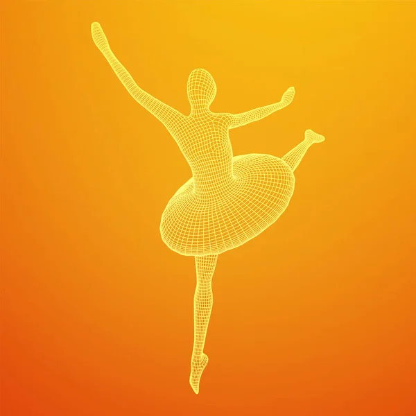 Táncoló Balerina Klasszikus Női Balett Táncos Wireframe Alacsony Poly Hálós — Stock Vector