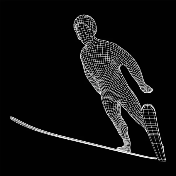 Sportivo Salto Con Gli Sci Illustrazione Vettoriale Maglie Corte Wireframe — Vettoriale Stock