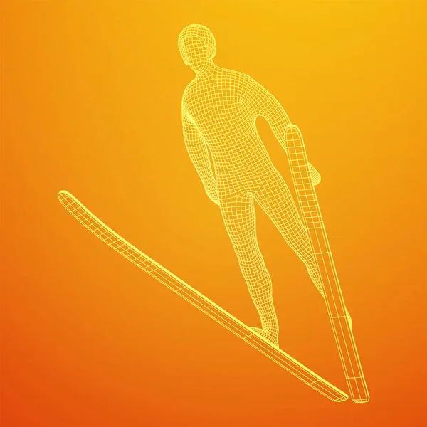 Skisporter Wireframe Laag Poly Mesh Vector Illustratie — Stockvector