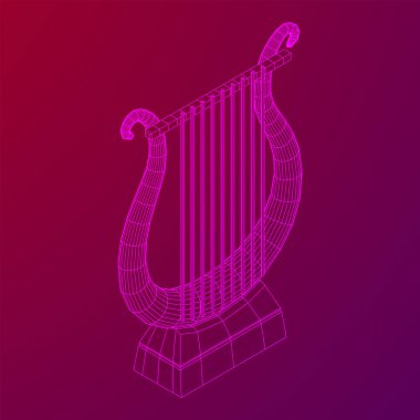 Antik lir ya da arp enstrümanı. Müzik konsepti. Kablo çerçevesi düşük poli ağ vektör çizimi.