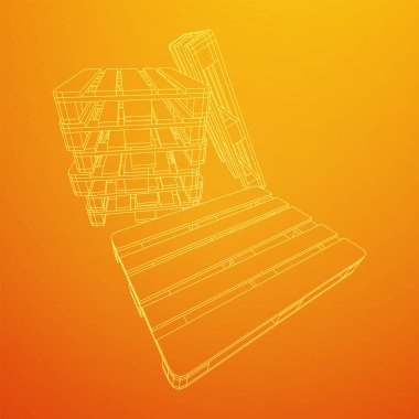 Depo için kargo paleti. Lojistik nakliye konsepti. Kablo çerçevesi düşük poli ağ vektör çizimi.