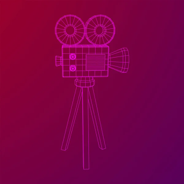 Projetor Câmera Poligonal Hora Filme Mostrar Conceito Festival Cinema Wireframe —  Vetores de Stock