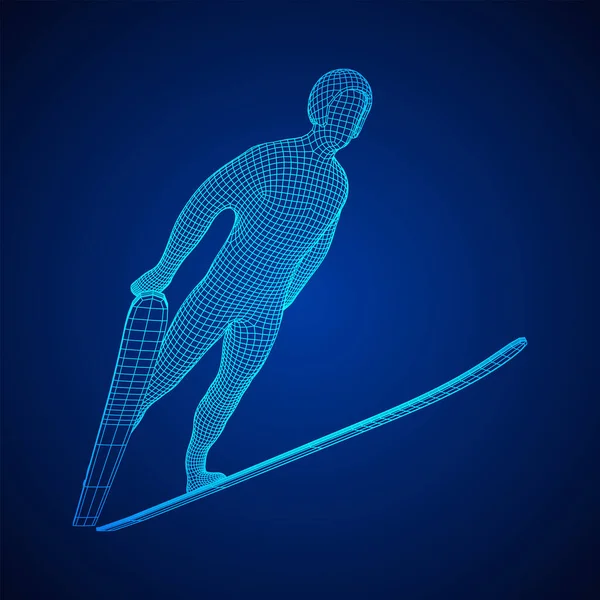 Sportivo Salto Con Gli Sci Illustrazione Vettoriale Maglie Corte Wireframe — Vettoriale Stock