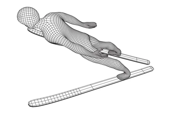Esportista Saltos Esqui Wireframe Baixo Poli Malha Vetor Ilustração — Vetor de Stock
