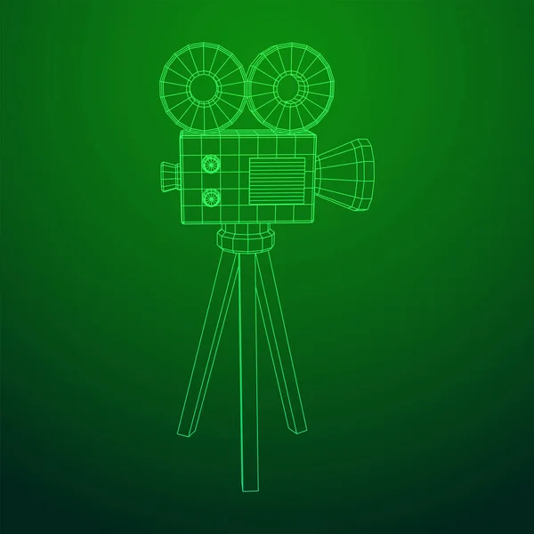 Meerhoekige Camera Projector Filmtijd Toon Filmfestival Concept Wireframe Laag Poly — Stockvector