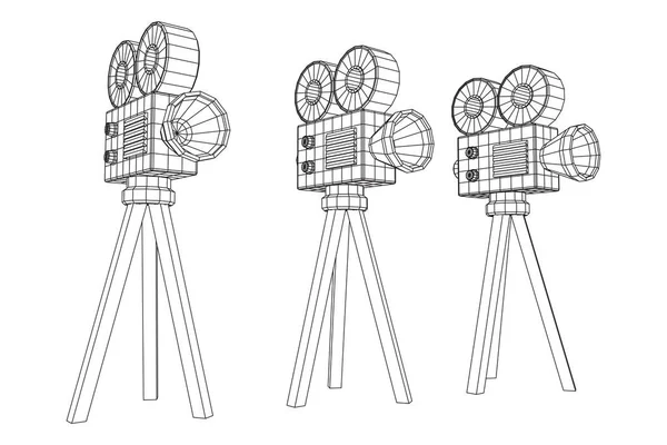 多边形相机投影仪 电影时间 放映电影节的概念 线框低网目矢量图解 — 图库矢量图片