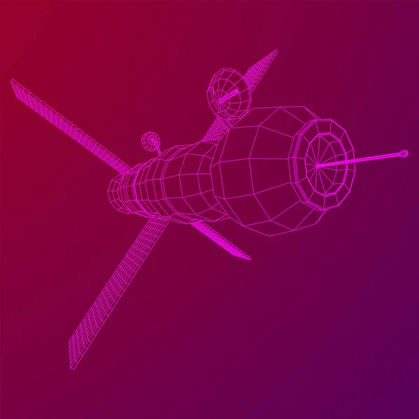 Супутник Язку Космічної Станції Рамка Низькою Полі Сіткою Векторні Ілюстрації — стоковий вектор