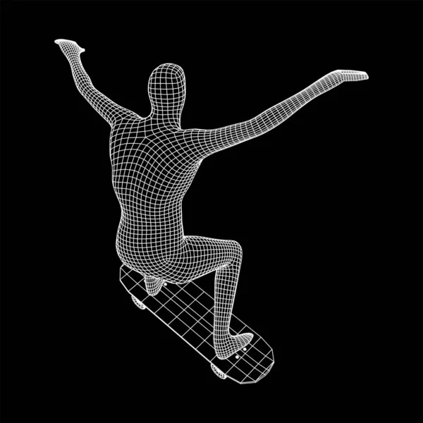 Πατινέρ Κάνει Άλμα Τέχνασμα Για Skateboard Wireframe Απεικόνιση Φορέων Χαμηλού — Διανυσματικό Αρχείο