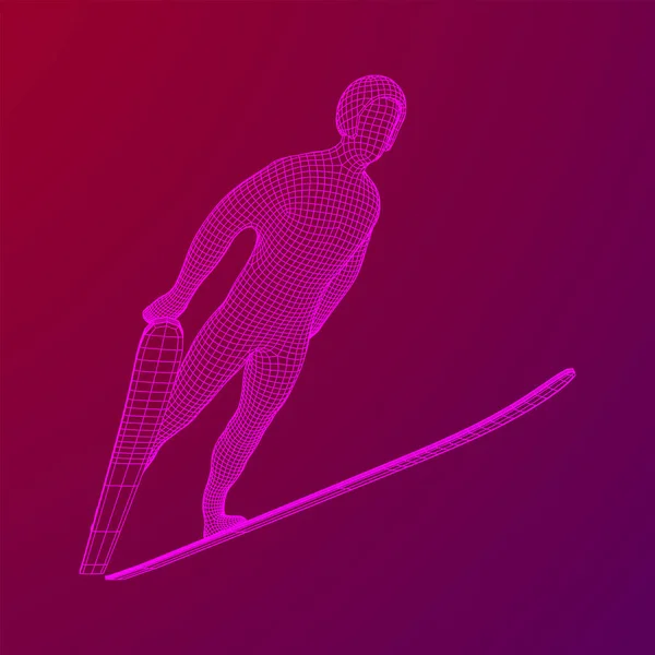 Skisporter Wireframe Laag Poly Mesh Vector Illustratie — Stockvector
