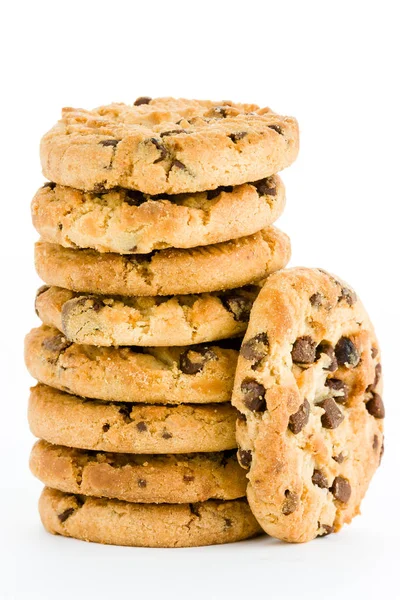 Stack of chocolate chip cookies isolated on a white — 스톡 사진