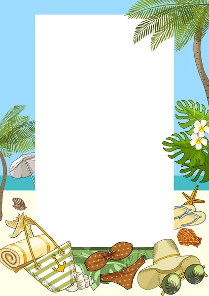 Summer Holiday Vertical Card Beach Elements Vector Illustration — Stock Vector