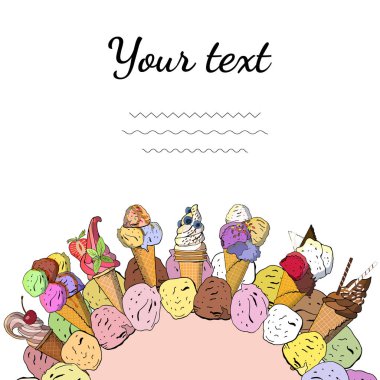 Dondurma şablonu. Vektör çizimi. Tebrik kartları, kıyafetler, kumaş, hediye kutusu için mükemmel bir baskı.