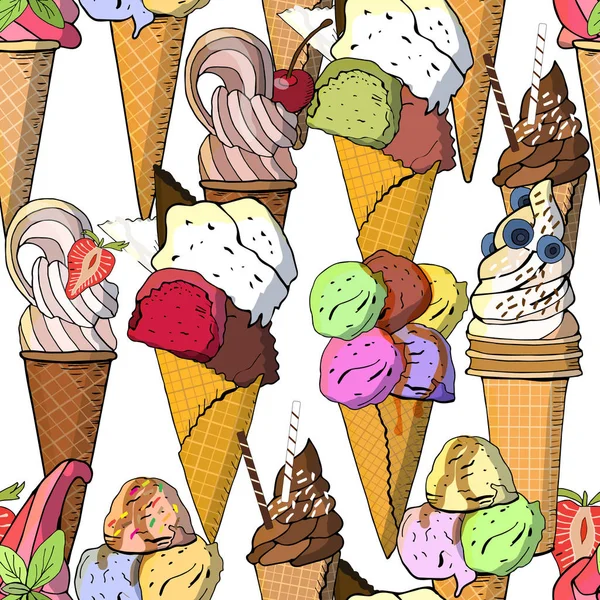 Sweet Ice Cream Seamless Pattern Vector Illustration Hand Drawn Elements — Stock Vector