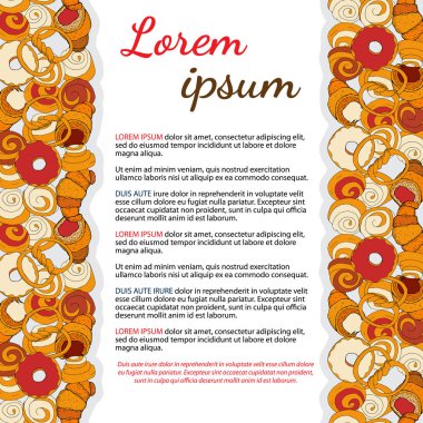 Fırın elle çizilmiş illüstrasyon. Ekmek ve hamur işi şablonu. Tasarımınız için duyurular, kartpostallar, posterler, restoran menüleri.