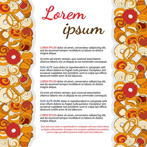 Fırın elle çizilmiş illüstrasyon. Ekmek ve hamur işi şablonu. Tasarımınız için duyurular, kartpostallar, posterler, restoran menüleri.