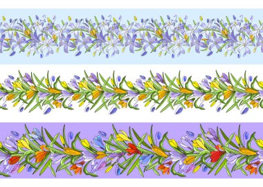Sonsuz yatay çiçek sınırları. Romantik ve Paskalya tasarım, Duyurular, tebrik kartları, posterler, reklam için
