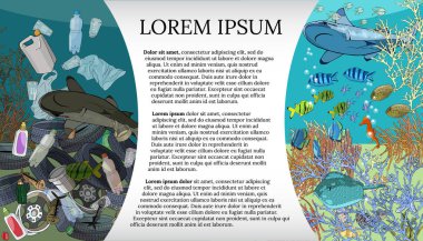 Çöp ve atık okyanusa farklı şablonu. Ekoloji kavramı.