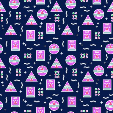 Sorunsuz trendy memphis geometrik soyut üçgen, daire ve kare.