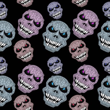 Çizgi film gerçekçi vektör çizim popüler korkunç orakçı kafatası baş desen el ile çizilmiş.