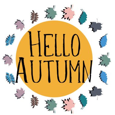 Merhaba sonbahar tebrik tasarım renkli kare arka plan.