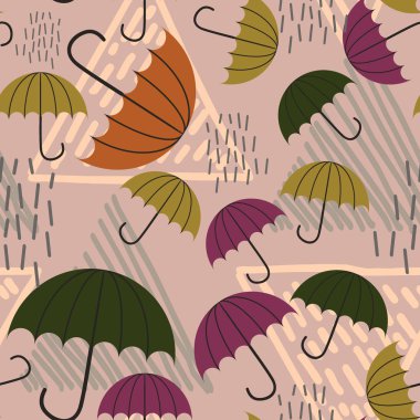 Elle çizilmiş şemsiye ve yağmur çocukça çizim desenli