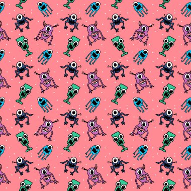 Canavar yabancı pembe arka plan Dikişsiz desen desen