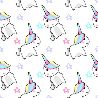 Şirin el tek boynuzlu at vektör desen çekilmiş. vektör çizim.