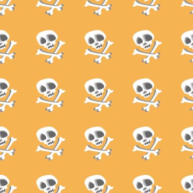 Uçuk sarı arka plana desen moda tekstil ve illüstrasyon kaydırma için izole sorunsuz kafatası kafa iskeleti.