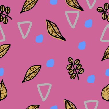 Mor arka plan çocukça stil ile benzersiz dal ve yaprakları seamless modeli