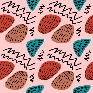 Soyut hipster memphis şirin çizim tarzı desen arka plan sorunsuz el çekilmiş.