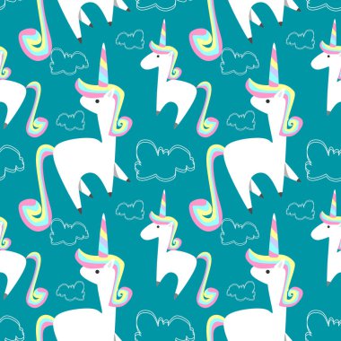 Şirin el tek boynuzlu at vektör desen çekilmiş. vektör çizim.