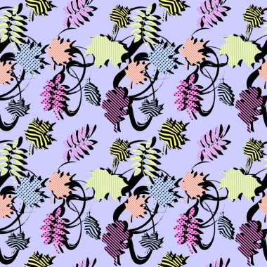 yaprakları soyut seamless modeli memphis trendy arka plan sizin moda tekstil baskı vektör çizim için hazır.