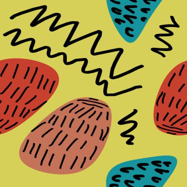 Soyut hipster memphis şirin çizim tarzı desen arka plan sorunsuz el çekilmiş.