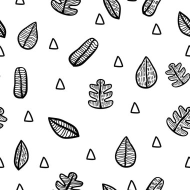 sonbahar yaprak doddle el çizmek siyah ve beyaz