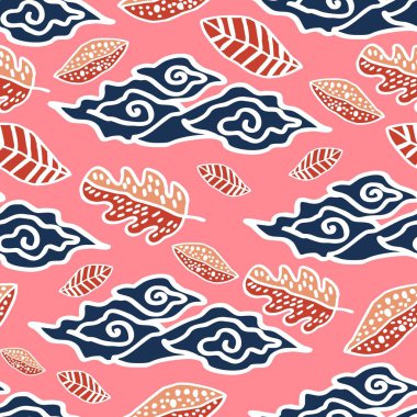 Renkli sonbahar yaprakları ve yeşillik ile çocukça çizilmiş sorunsuz arka plan el