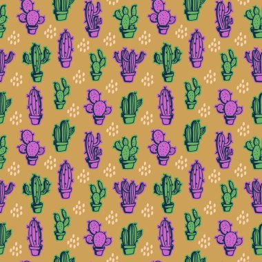 Çok renkli seamless modeli kaktüs elle çizilmiş arka plan.