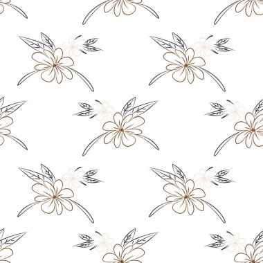 Botanik çiçek vektör seamless modeli ile elle çizilmiş otlar, bitkiler, çiçekler ve bırakır. Minimalist tarzı.