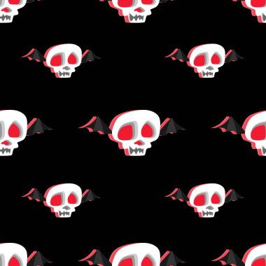 Gotik kafatası kafa kanatları seamless modeli ile. Canavar hayalet trendy moda tekstil arka plan yazdırma ve kaydırma tebrik Cadılar Bayramı için.