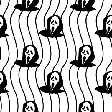 Spooky halloween hayalet seamless modeli siluet korku yaratık trendy arka plan ile. Vektör çizim çocuk moda yazdırma ve sarma için hazır.