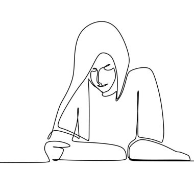 Bir sürekli çizgi sanat kitap okuyarak bir kız resim.