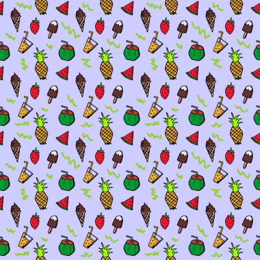 Sorunsuz yaz doodle el çizilmiş desen renkli tatil plaj malzeme ile.