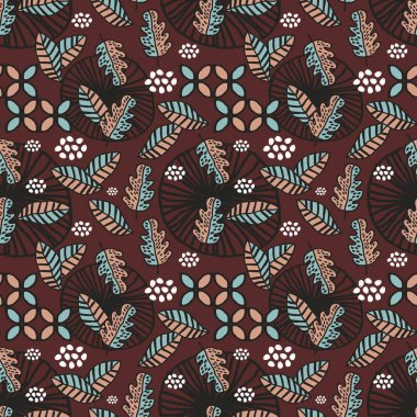 Yaratıcı batik motifi sonbahar yaprakları ve yeşillik desen sorunsuz arka plan