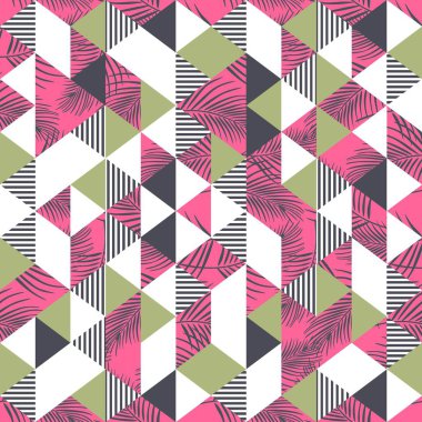 Tropikal palmiye yaprakları ve üçgen seamless modeli