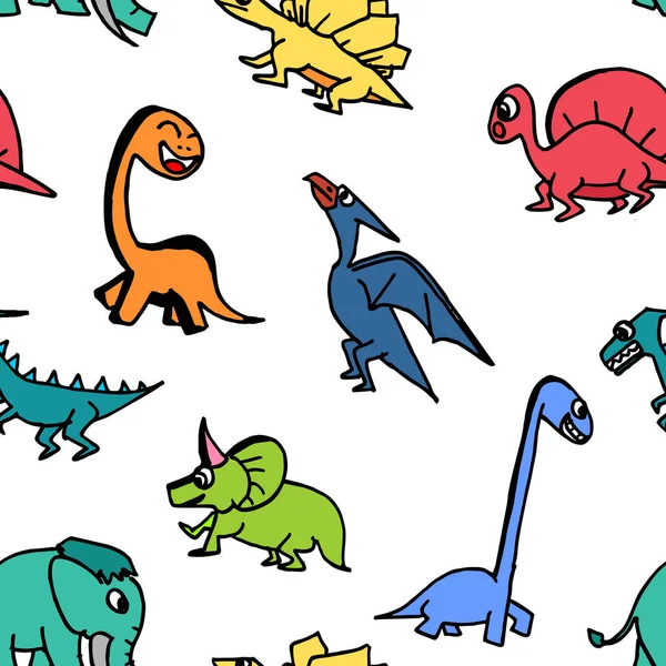 子供と子供のための恐竜かわいいシームレスな図面の輪郭 — ストックベクタ