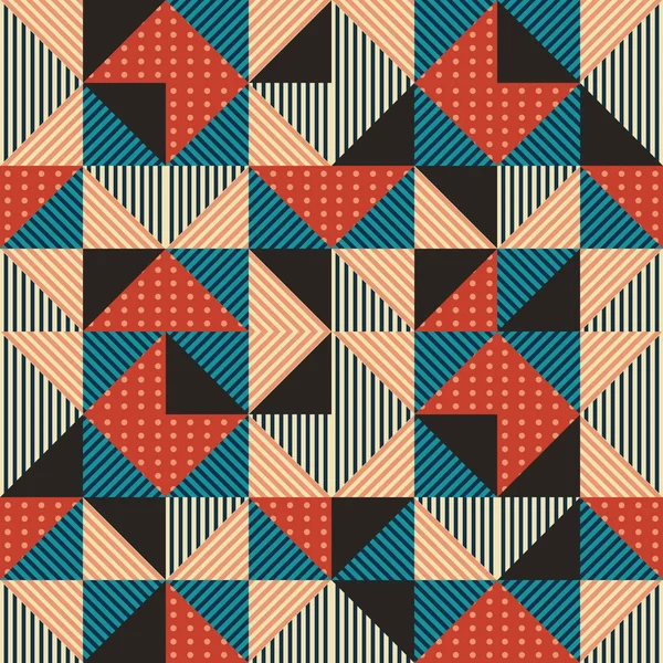 抽象的な三角形メンフィス 年代ヴィンテージ カラフルなパターンでトレンディなパターン背景 — ストックベクタ