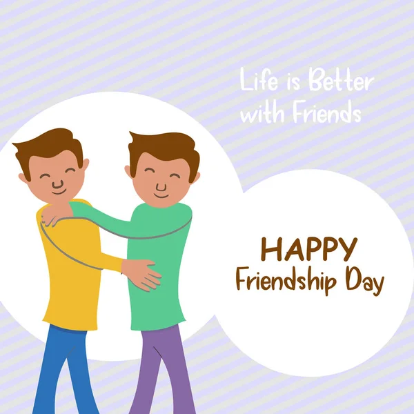 快乐友谊日横幅海报设计 两个男人互相拥抱 — 图库矢量图片